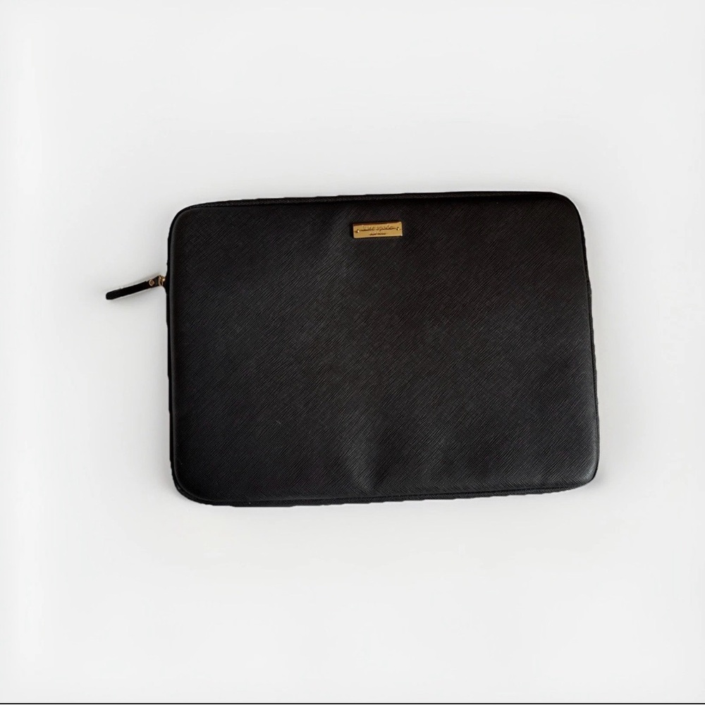 Kate Spade New York Black Zippered Padded Laptop Sleeve With Pink Interior